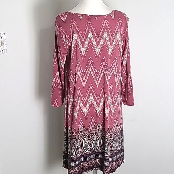 derekš¤heart Pinkā& White Shift Dress,Maroon Paisley Around the Bottom, Sz Large - Picture 7 of 9